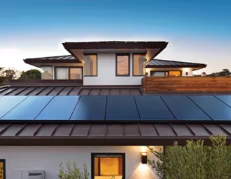 Modern home with all-black sunpower solar panels