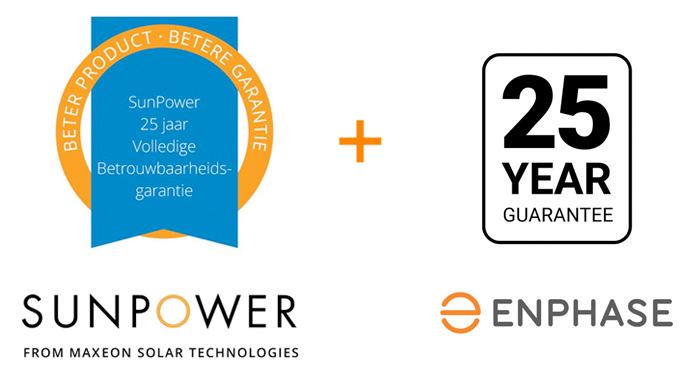 sunpower plus enphase garantie, 25 jaar